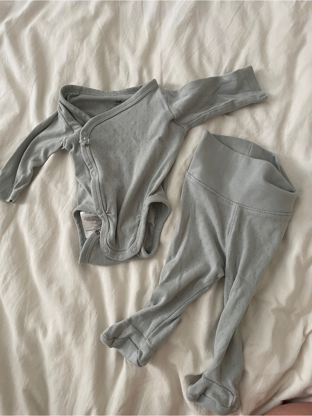 H&M Light Green Pointelle Baby Footed Pants and Wrap Bodysuit Set